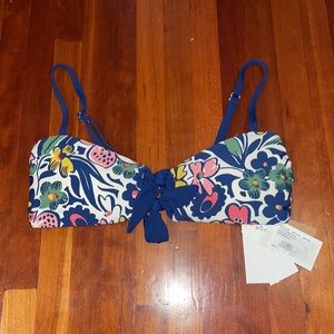 Roller Rabbit Blue Floral Tie-Front Bikini Top size small